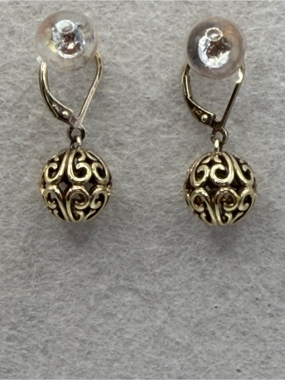 PAJ 925 Sterling Silver Gold Tone Filigree Orb Ball Leverback Drop Earrings